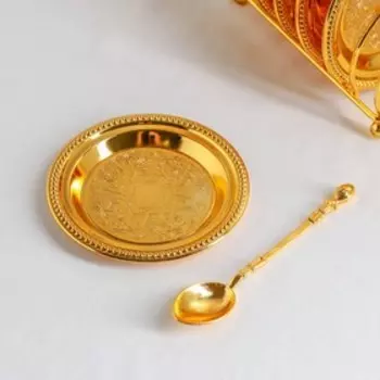 Набор блюдец Prime, с подставкой, с ложками, 14,6×9×14 см, 6 шт, цвет золотой