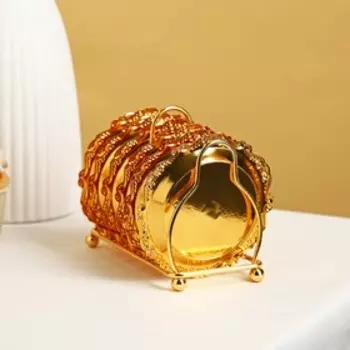 Набор блюдец с подставкой, d=10 см, 6 шт, цвет золотой