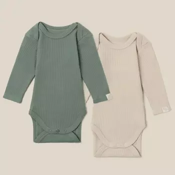 Набор боди 2 шт. SL HOME, рост 62-68 см, цвет бежевый/оливковый