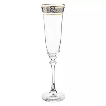 Набор бокалов для шампанского Asio, декор «Панто платина, отводка золото», 190 мл x 6 шт.