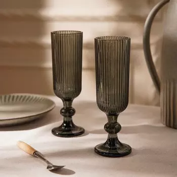 Бокалы для шампанского SL Home «Модерн», 150 мл, 5.518.5 см, набор 2 шт., стекло, графитовые