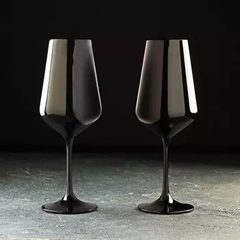 Бокалы для вина «Сандра», 450 мл, набор 2 шт., хрустальное стекло, чёрные