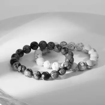 Браслеты «Кахолонг и Обсидиан», 2 шт, шар №10