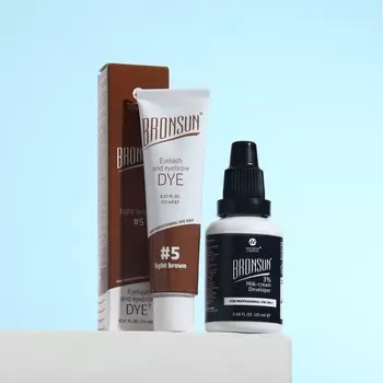 Набор BRONSUN №5, краска для ресниц и бровей цвет светло-коричневый, 15мл + оксидант-молочко
