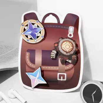 Набор брошей деревянных (3шт) "Рюкзак" путешественник, цветные