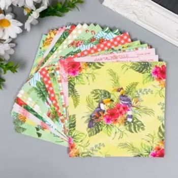 Набор бумаги для скрапбукинга 24 листа 12 дизайнов "Тропический рай" 160 гр 15,2х15,2 см