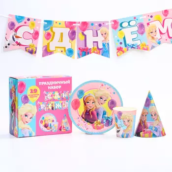 Набор одноразовой посуды, на 6 персон «С днем рождения!», Холодное сердце