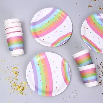 Набор бумажной посуды «Радуга»: 6 тарелок, 6 стаканов