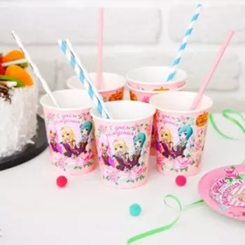 Набор бумажной посуды "С днем рождения!", Королевская Академия, на 6 персон, розы