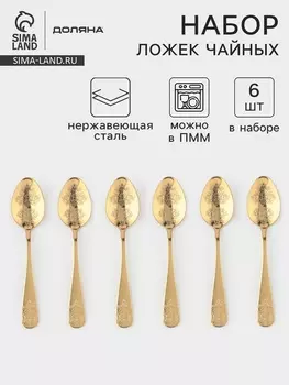Набор чайных ложек Доляна «Эмили», длина 13.2 см, 6 шт., нержавеющая сталь, золотистый