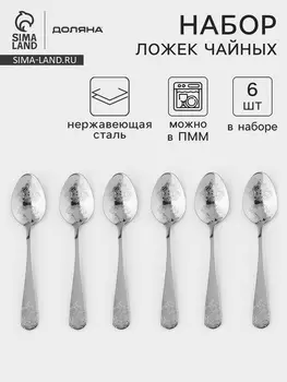 Набор чайных ложек Доляна «Эмили», длина 13.2 см, 6 шт., нержавеющая сталь, серебристый