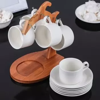 Набор чайный «Эстет», 12 предметов: 6 чашек 130 мл, 6 блюдец, на деревянной подставке