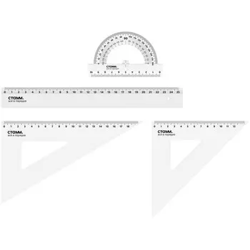 Набор чертежный СТАММ, размер L (линейка 25 см, 2 треугольника, транспортир), прозрачный, бесцветный, европодвес