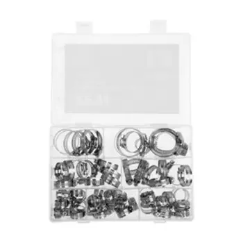 Набор червячных хомутов ZEIN engr, сквозная просечка, от 8 до 38 мм, нержав. сталь, 64 шт.