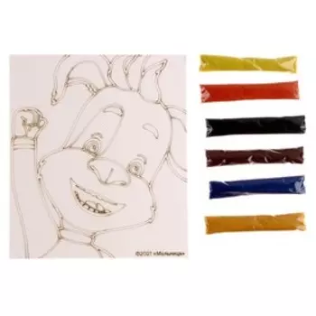 Набор цветного песка «Барбоскины» в наборе трафарет-картинка, 6 цв.