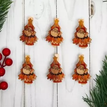 Набор декоративных прищепок "Дед Мороз с ёлкой" набор 6 шт.