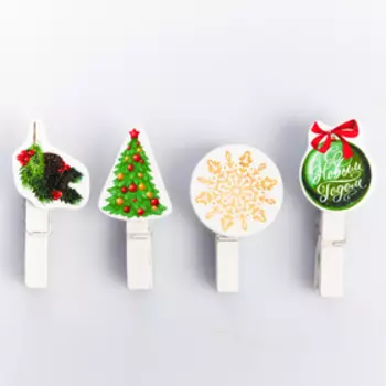 Набор декоративных прищепок «Новогоднее настроение», 12 × 9.7 см