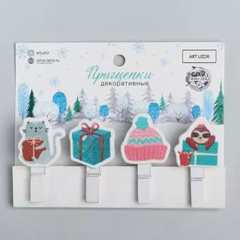 Набор декоративных прищепок «Новогоднее настроение», 12 × 9,7 см