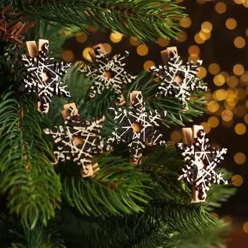 Набор декоративных прищепок с подсветкой «Снежинки» 128 см, набор 6 шт.