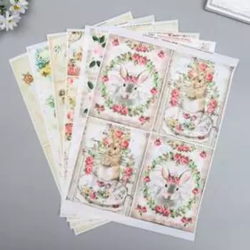 Набор декупажных карт 6 шт "Зайки,цыплятки" плотность 45г/м2