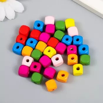 Набор деревянных бусин "Астра" куб, 10 мм, 18 гр, яркий микс