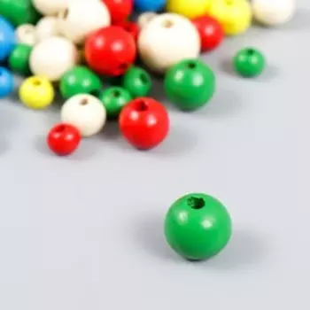 Набор деревянных бусин со шнуром "Астра" яркий микс 6,8,10,12 мм, 90шт.упак