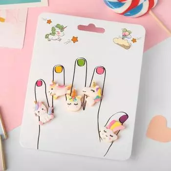 Набор детских колец «Пальчики» единороги, 5 шт., форма МИКС, цветные, безразмерные