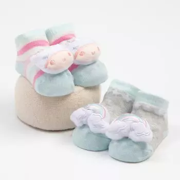 Набор детских носков с погремушками, цвет розовый/серый, размер 8-10 (0-12 мес) - 2 пары