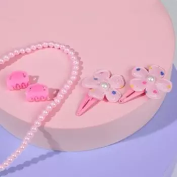 Набор детский «Выбражулька» 12 предметов: 4 заколки, 6 резинок, ободок, бусы, цветок, цвет МИКС