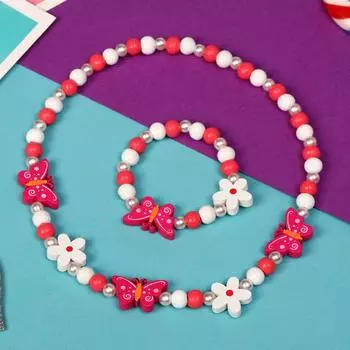 Набор детских украшений Выбражулька «Бабочки и цветы», 2 предмета: бусы, браслет, разноцветный