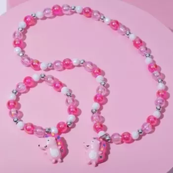 Набор детский «Выбражулька» 2 предмета: бусы, браслет, ёжик, цвет розовый