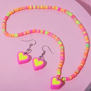 Набор детский «Выбражулька» 2 предмета: серьги, бусы, сердечки, цветной