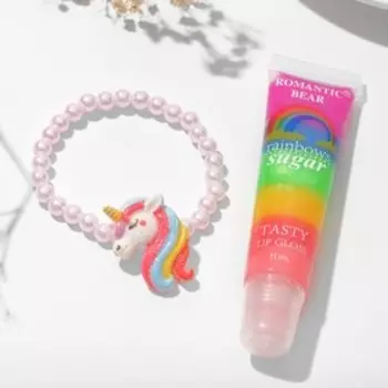 Набор детский "Выбражулька" 2 предмета: браслет, бальзам для губ, радужный единорог, цветной
