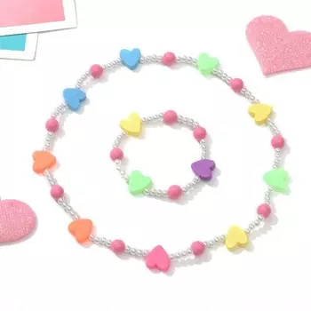 Набор детский «Выбражулька» 2 предмета: бусы, браслет, сердечки, цветной