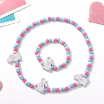 Набор детский «Выбражулька» 2 предмета: бусы, браслет, зайчишки, цветной