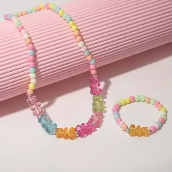 Набор детский «Выбражулька» 2 предмета: бусы, браслет, мармеладные мишки, d=5 см. цветной