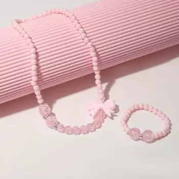 Набор детских украшений Выбражулька «Бантик», 2 предмета: бусы, браслет d=5 см розовый