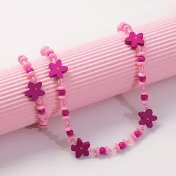 Набор детский «Выбражулька» 2 предмета: бусы, браслет, цветочки, розовый