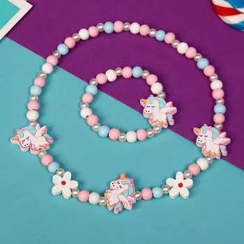 Набор детских украшений Выбражулька «Единорожки милые», 2 предмета: бусы, браслет, розовый