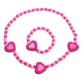 Набор детских украшений Выбражулька «Сердечки полоска», 2 предмета: колье, браслет d=6 см бело-розовый