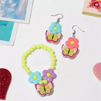 Набор детских украшений Выбражулька «Цветочное лето», 2 предмета: серьги, браслет d=5 см желтый