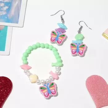Набор детских украшений Выбражулька «Бабочки», 2 предмета: серьги, браслет d=5 см МИКС