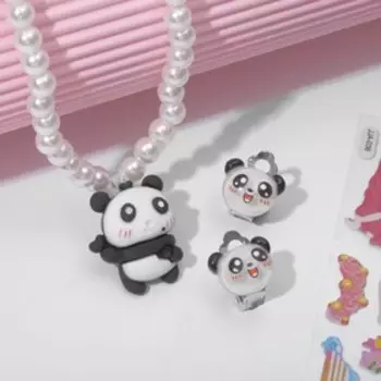 Набор детский "Выбражулька" 3 предмета: клипсы, кулон, наклейки, панда, цветной