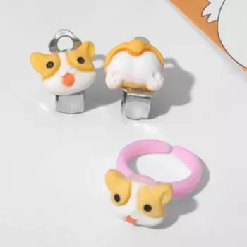 Набор детский "Выбражулька" 3 предмета: кольцо, клипсы, фломастер, корги, цвет бело-жёлтый