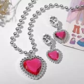 Набор детский "Выбражулька" 3 предмета: клипсы, кулон, наклейки, сердечко, цвет МИКС