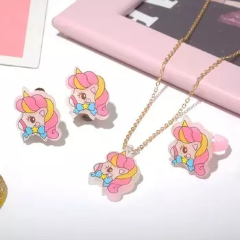 Набор детский «Выбражулька» 3 предмета клипсы, кулон, кольцо, единорожка, цветной в золоте