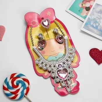 Набор детский «Выбражулька» 3 предмета: клипсы, колье, кольцо, сердце, розовый