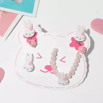 Набор детский «Выбражулька» 3 предмета: клипсы, браслет, кольцо, зайчики, цвет белый