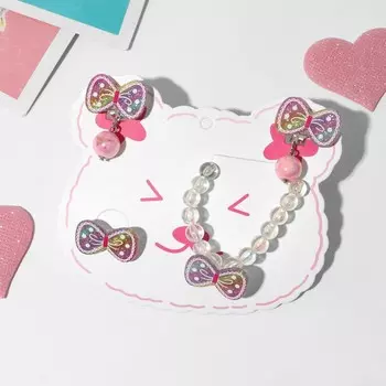 Набор детский «Выбражулька» 3 предмета: клипсы, браслет, кольцо, бантики, бело-фиолетовый