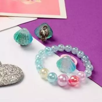 Набор детский "Выбражулька" 3 предмета: клипсы, браслет, кольцо, ракушки, цветной